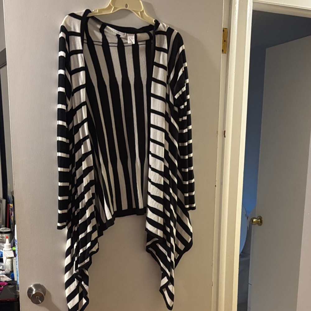 New York & Company Black and White Striped Cardigan